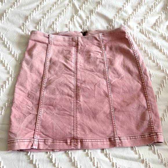 Free People Pink Modern Femme Washed Denim Boho Western Cowgirl Mini Skirt Sz 8 - Picture 3 of 7